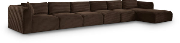 Meridian Furniture Shaggy Six Piece Modular Sectional Corduroy Performance Fabric for Spacious Living Rooms 641Brown-Sec6G