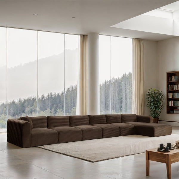Meridian Furniture Shaggy Six Piece Modular Sectional Corduroy Performance Fabric for Spacious Living Rooms 641Brown-Sec6G