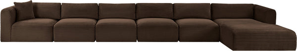 Meridian Furniture Shaggy Six Piece Modular Sectional Corduroy Performance Fabric for Spacious Living Rooms 641Brown-Sec6G