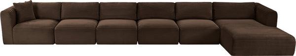 Meridian Furniture Shaggy Six Piece Modular Sectional Corduroy Performance Fabric for Spacious Living Rooms 641Brown-Sec6G