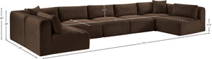Meridian Furniture Shaggy Seven Piece Modular Sectional Corduroy Upholstered Performance Fabric Living Room Sofa 641Brown-Sec7A