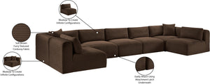 Meridian Furniture Shaggy Seven Piece Modular Sectional Corduroy Upholstered Performance Fabric Living Room Sofa 641Brown-Sec7A