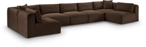 Meridian Furniture Shaggy Seven Piece Modular Sectional Corduroy Upholstered Performance Fabric Living Room Sofa 641Brown-Sec7A