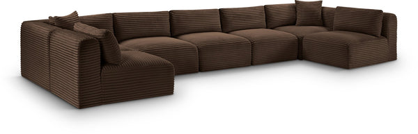 Meridian Furniture Shaggy Seven Piece Modular Sectional Corduroy Upholstered Performance Fabric Living Room Sofa 641Brown-Sec7A