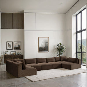 Meridian Furniture Shaggy Seven Piece Modular Sectional Corduroy Upholstered Performance Fabric Living Room Sofa 641Brown-Sec7A