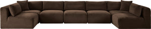 Meridian Furniture Shaggy Seven Piece Modular Sectional Corduroy Upholstered Performance Fabric Living Room Sofa 641Brown-Sec7A