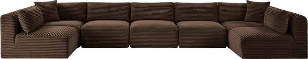 Meridian Furniture Shaggy Seven Piece Modular Sectional Corduroy Upholstered Performance Fabric Living Room Sofa 641Brown-Sec7A