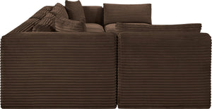 Meridian Furniture Shaggy Seven Piece Modular Sectional Corduroy Upholstered Performance Fabric Living Room Sofa 641Brown-Sec7A