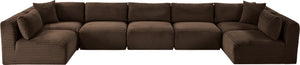 Meridian Furniture Shaggy Seven Piece Modular Sectional Corduroy Upholstered Performance Fabric Living Room Sofa 641Brown-Sec7A