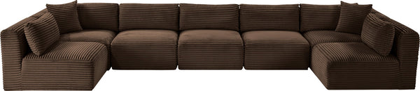 Meridian Furniture Shaggy Seven Piece Modular Sectional Corduroy Upholstered Performance Fabric Living Room Sofa 641Brown-Sec7A
