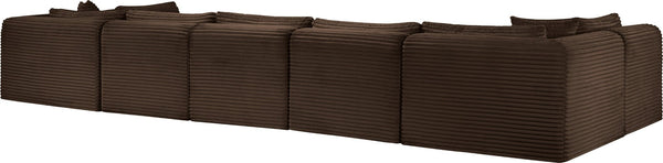 Meridian Furniture Shaggy Seven Piece Modular Sectional Corduroy Upholstered Performance Fabric Living Room Sofa 641Brown-Sec7A