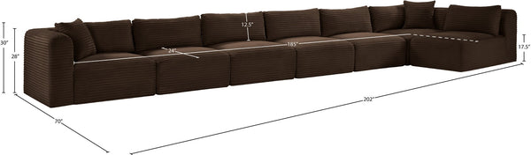 Meridian Furniture Shaggy Brown Corduroy Seven Piece Modular Sectional Plush Performance Fabric Living Room 641Brown-Sec7B