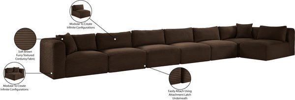 Meridian Furniture Shaggy Brown Corduroy Seven Piece Modular Sectional Plush Performance Fabric Living Room 641Brown-Sec7B