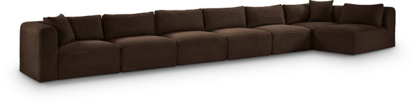 Meridian Furniture Shaggy Brown Corduroy Seven Piece Modular Sectional Plush Performance Fabric Living Room 641Brown-Sec7B