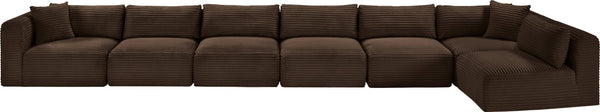 Meridian Furniture Shaggy Brown Corduroy Seven Piece Modular Sectional Plush Performance Fabric Living Room 641Brown-Sec7B