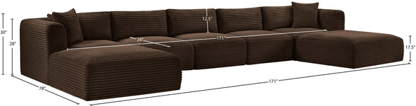 Meridian Furniture Shaggy 7 Piece Modular Sectional Brown Corduroy Upholstered Stain Resistant Living Room Sofa 641Brown-Sec7C