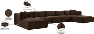 Meridian Furniture Shaggy 7 Piece Modular Sectional Brown Corduroy Upholstered Stain Resistant Living Room Sofa 641Brown-Sec7C