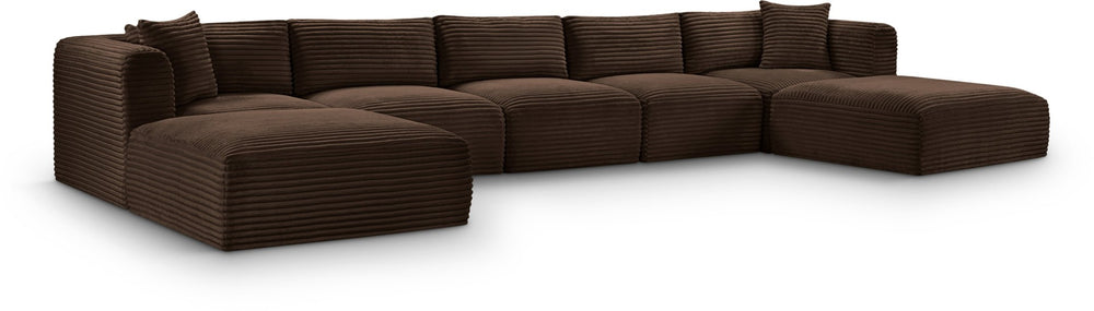 Meridian Furniture Shaggy 7 Piece Modular Sectional Brown Corduroy Upholstered Stain Resistant Living Room Sofa 641Brown-Sec7C