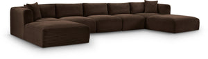 Meridian Furniture Shaggy 7 Piece Modular Sectional Brown Corduroy Upholstered Stain Resistant Living Room Sofa 641Brown-Sec7C