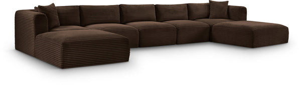 Meridian Furniture Shaggy 7 Piece Modular Sectional Brown Corduroy Upholstered Stain Resistant Living Room Sofa 641Brown-Sec7C
