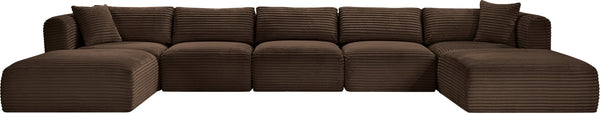 Meridian Furniture Shaggy 7 Piece Modular Sectional Brown Corduroy Upholstered Stain Resistant Living Room Sofa 641Brown-Sec7C