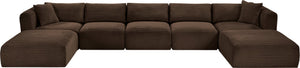 Meridian Furniture Shaggy 7 Piece Modular Sectional Brown Corduroy Upholstered Stain Resistant Living Room Sofa 641Brown-Sec7C