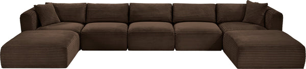 Meridian Furniture Shaggy 7 Piece Modular Sectional Brown Corduroy Upholstered Stain Resistant Living Room Sofa 641Brown-Sec7C