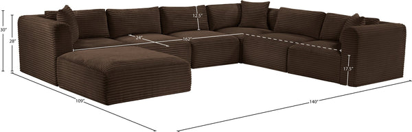 Meridian Furniture Shaggy 7 Piece Modular Sectional Plush Corduroy Upholstered Flexible Living Room Sofa 641Brown-Sec7D