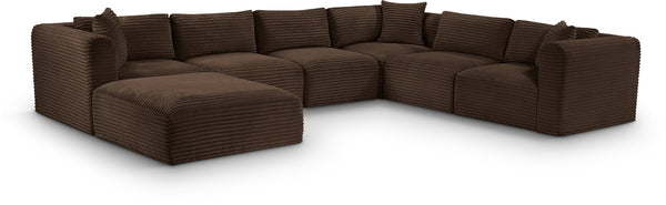 Meridian Furniture Shaggy 7 Piece Modular Sectional Plush Corduroy Upholstered Flexible Living Room Sofa 641Brown-Sec7D