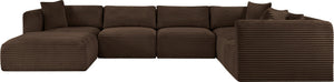 Meridian Furniture Shaggy 7 Piece Modular Sectional Plush Corduroy Upholstered Flexible Living Room Sofa 641Brown-Sec7D