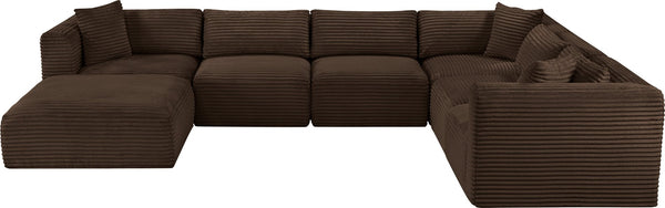 Meridian Furniture Shaggy 7 Piece Modular Sectional Plush Corduroy Upholstered Flexible Living Room Sofa 641Brown-Sec7D
