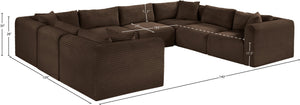 Meridian Furniture Shaggy Brown Corduroy Modular Sectional 8 Piece Stain Resistant Living Room Sofa 641Brown-Sec8A