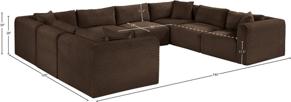 Meridian Furniture Shaggy Brown Corduroy Modular Sectional 8 Piece Stain Resistant Living Room Sofa 641Brown-Sec8A