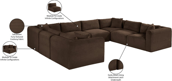 Meridian Furniture Shaggy Brown Corduroy Modular Sectional 8 Piece Stain Resistant Living Room Sofa 641Brown-Sec8A