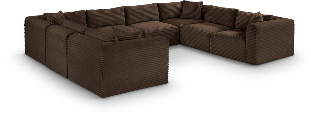 Meridian Furniture Shaggy Brown Corduroy Modular Sectional 8 Piece Stain Resistant Living Room Sofa 641Brown-Sec8A