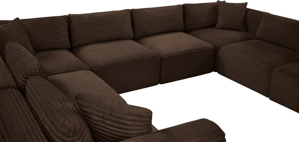 Meridian Furniture Shaggy Brown Corduroy Modular Sectional 8 Piece Stain Resistant Living Room Sofa 641Brown-Sec8A