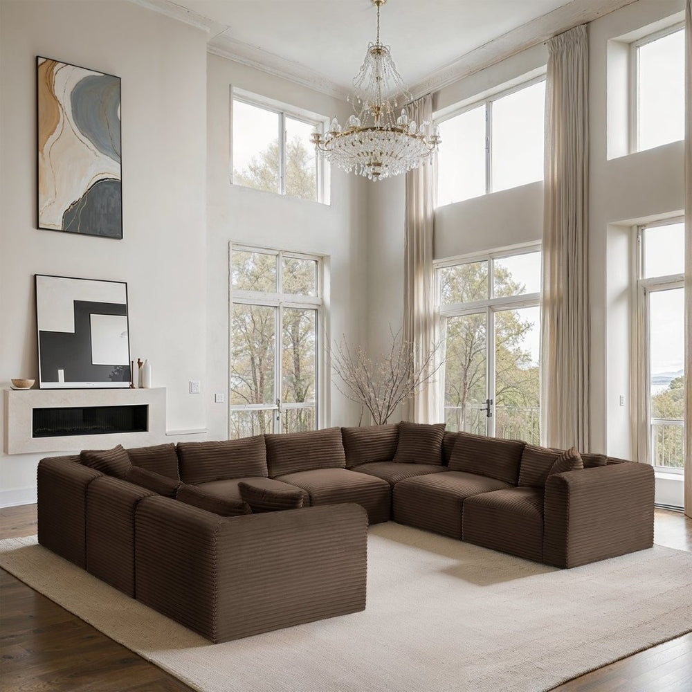 Meridian Furniture Shaggy Brown Corduroy Modular Sectional 8 Piece Stain Resistant Living Room Sofa 641Brown-Sec8A