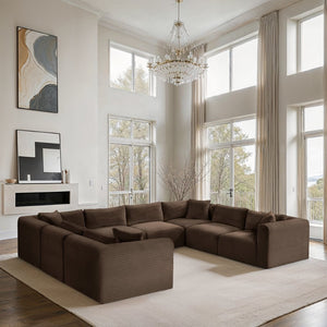 Meridian Furniture Shaggy Brown Corduroy Modular Sectional 8 Piece Stain Resistant Living Room Sofa 641Brown-Sec8A