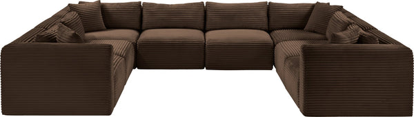 Meridian Furniture Shaggy Brown Corduroy Modular Sectional 8 Piece Stain Resistant Living Room Sofa 641Brown-Sec8A