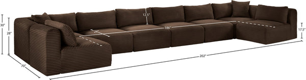 Meridian Furniture Shaggy Eight Piece Modular Sectional Corduroy Performance Fabric Stain Resistant Sofa 641Brown-Sec8B