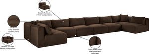 Meridian Furniture Shaggy Eight Piece Modular Sectional Corduroy Performance Fabric Stain Resistant Sofa 641Brown-Sec8B