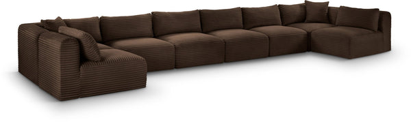 Meridian Furniture Shaggy Eight Piece Modular Sectional Corduroy Performance Fabric Stain Resistant Sofa 641Brown-Sec8B