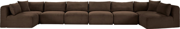 Meridian Furniture Shaggy Eight Piece Modular Sectional Corduroy Performance Fabric Stain Resistant Sofa 641Brown-Sec8B