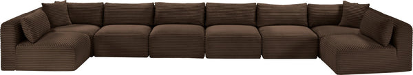 Meridian Furniture Shaggy Eight Piece Modular Sectional Corduroy Performance Fabric Stain Resistant Sofa 641Brown-Sec8B
