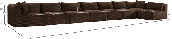 Meridian Furniture Shaggy Brown Corduroy Modular Sectional Stain Resistant Eight Piece Living Room Sofa 641Brown-Sec8C
