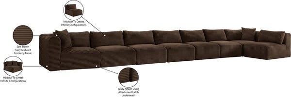 Meridian Furniture Shaggy Brown Corduroy Modular Sectional Stain Resistant Eight Piece Living Room Sofa 641Brown-Sec8C