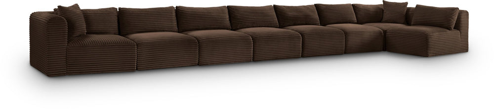Meridian Furniture Shaggy Brown Corduroy Modular Sectional Stain Resistant Eight Piece Living Room Sofa 641Brown-Sec8C