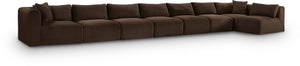 Meridian Furniture Shaggy Brown Corduroy Modular Sectional Stain Resistant Eight Piece Living Room Sofa 641Brown-Sec8C