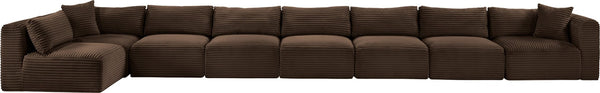 Meridian Furniture Shaggy Brown Corduroy Modular Sectional Stain Resistant Eight Piece Living Room Sofa 641Brown-Sec8C