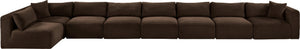 Meridian Furniture Shaggy Brown Corduroy Modular Sectional Stain Resistant Eight Piece Living Room Sofa 641Brown-Sec8C